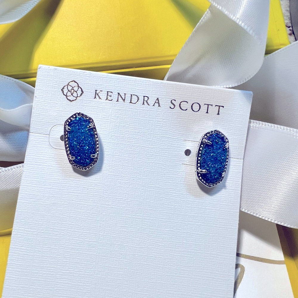 NWT Rare & Retired Kendra Scott Ellie Earrings Light Blue Drusy & Silver WOW! - Picture 4 of 15